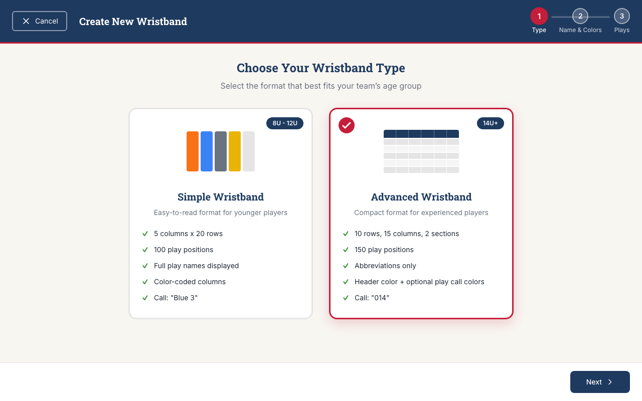 Armband Creator layout selection screen with Advanced option highlighted