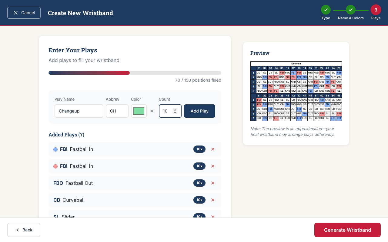 Entering plays into the 30×5 grid in the Advanced layout editor