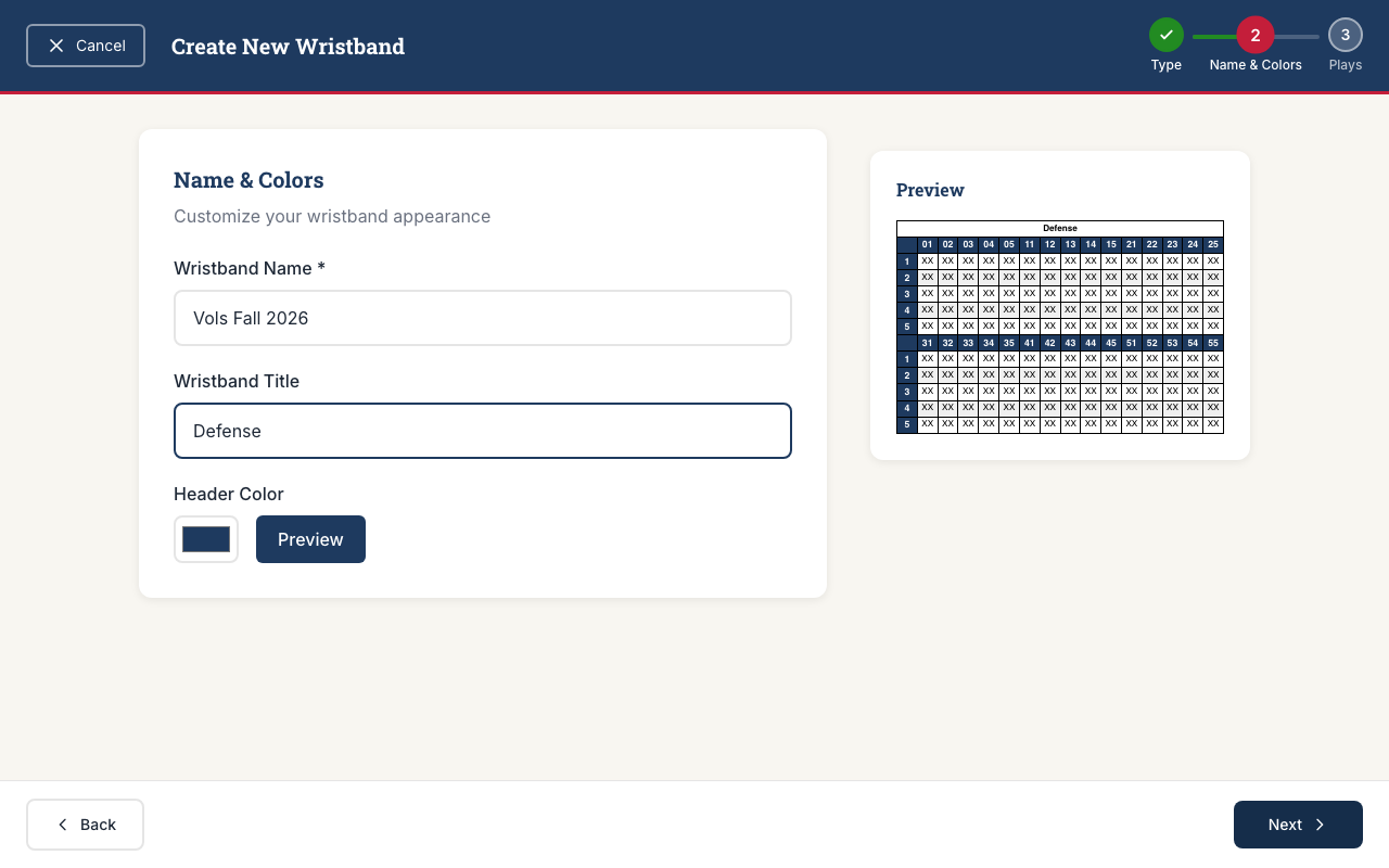 Naming the wristband and selecting a header color in the Advanced layout