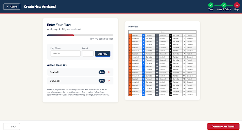 Adding plays to your wristband