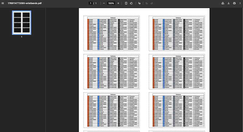 Printing the wristband PDF